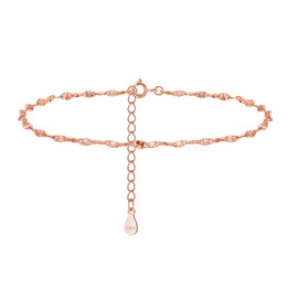 Loutade Silver Anklets for Women, 925 Sterling Silver Ankle Bracelet, 9.8 Inch Adjustable Beach Barefoot Foot Chain, Summer Holiday Rose Gold Ankle Chain, Women's Shell Anklet Beach Jewellery for Girl
