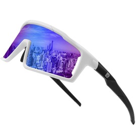 DUCO 0040 Men's Sports Sunglasses, Polarized Sunglasses, For Sports, UV400, UV Protection, Bicycle, Baseball, Tennis, Driving, Running, Fishing, Golf, Marathon, Skiing, white-blue