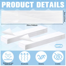 Threlaco 50 Pcs Tummy Tape Precut Kinesiology Tpu Elastic Belly Tape Waterproof Transparent for Women Skin Thighs Back Chest (1.97'' X 9.84'')