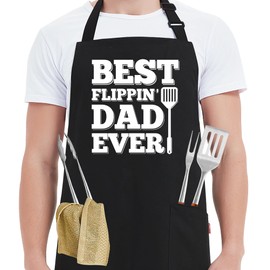Funny Grilling Aprons for Men Dad - Best Flippin’ Dad Ever - Men’s Funny Chef Cooking BBQ Grill Apron with 2 Pockets - Birthday Father's Day Christmas Gifts for Dad, Step Dad, Father in Law, Husband
