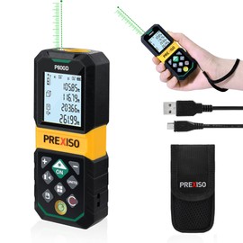 PREXISO Laser Measure Rechargeable, 265Ft Green Beam Laser Measurement Tool with Angle Sensor& 30 Sets Data Storage &1/4"-20 Threaded Hole - Ft/Ft+in/in/M Units - Pythagorean Mode, Area, Volume