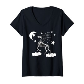 Womens Moonlight Unicorn Costume For Girls Pegasus Gothic Skeleton V-Neck T-Shirt