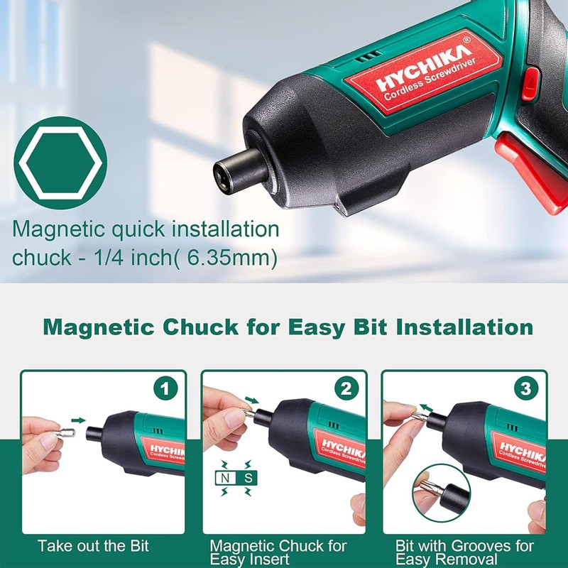 HYCHIKA Electric Screwdriver, 6N.m and 2000mAh 3.6V Cordless Screwdriver with