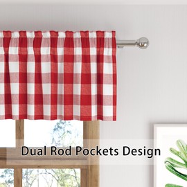 Short Christmas Curtains for Windows Treatment Buffalo Check Plaid Valances Gingham 2 Pack Tiers Rod Pocket Red and White Decor Small Curtains Over Sink for Kitchen/Living Room 30 Inch Length