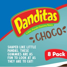 Ricolino Panditas Choco, Little Panda Gummy Bears Candy Pack, Strawberry Artificially Flavored with Chocolate Flavored Coating, Box of 8 Bags, Each Containing 8 Individually Wrapped 0.7 Ounce Large Gummies, Net Weight of 44.8 Ounces