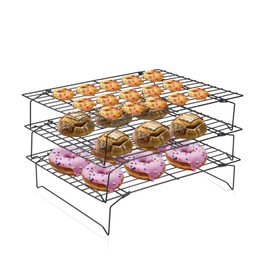 3-Tier Cooling Rack, Bakery Cooling Trays Non-Stick Cooling Rack Stainless Steel Bakery Cooling Rack with 3 Strong Cross Bars