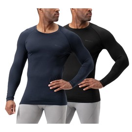 DEVOPS 2 Pack Men's Thermal Long Sleeve Compression Shirts ((X-Large, Black/Navy)