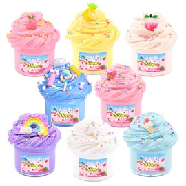 8 Pack Butter Slime Kit for Kids, Scented Butter Slime Party Favors with Peach, Unicorn, Rainbow Charms, Birthday Gifts for Girl Boys, Stretchy and Non-Sticky, Super Soft DIY Stress Relief Toy