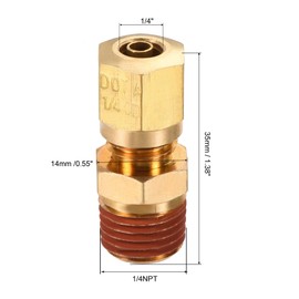 sourcing map Brass Compression Tube Fitting 1/4NPT x 1/4" Tube OD Straight Coupling Adapter, Pack of 2