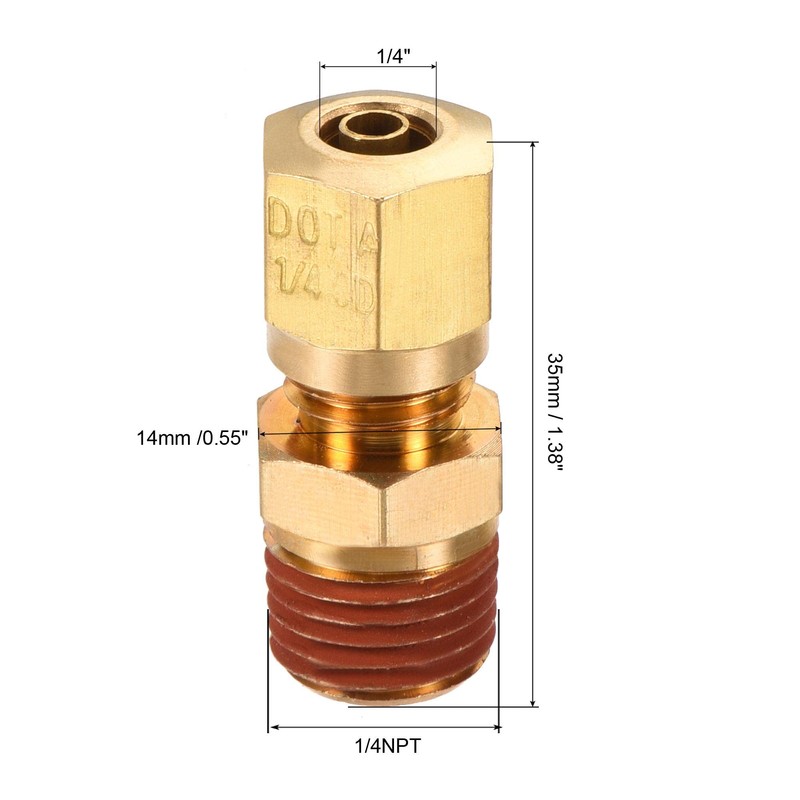 sourcing map Brass Compression Tube Fitting 1/4NPT x 1/4" Tube