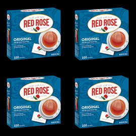 Red Rose Original Full Flavored Black Tea Specially Blended Strong Black Tea with 100 Tea Bags Per Box (Pack of 4) Contains Caffeine Brew Hot/Cold Original Black Tea