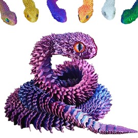 3D Printed Snake, 3d Printed Fidget Toy, Flexible Articulated Snake Animal Fidget Toys,3D Printed Animals,Home and Office Decoration for Autism/ADHD (Laser Purple)
