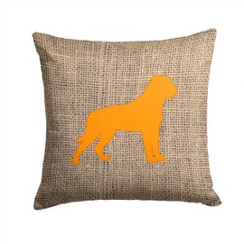 Caroline's Treasures BB1083-BL-OR-PW1414 Rottweiler Burlap and Orange BB1083 Fabric Decorative Pillow Machine Washable, Indoor Outdoor Decorative Pillow for Couch, Bed or Patio, 14Hx14W