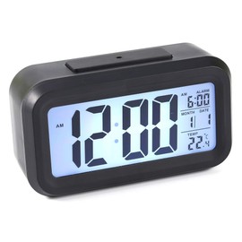 LED Digital Alarm Clock with Light-Activated Sensor and Snooze Mode – Displays Time, Date and Temperature Black