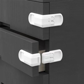 4 Pcs Safe Drawer Locks, Update Child Proof Cupboard Locks, Dual-button Baby Proofing Corner Locks with Strong Adhesive for Cabinet, Cupboard, Drawer, Refrigerator, Oven, Trash