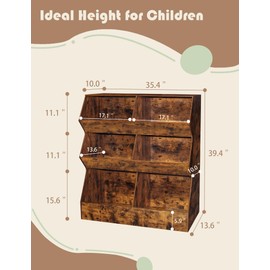 DINZI LVJ Toy Storage Organizer, Kids Bookshelf, Wooden Toy Storage Cabinet, 6 Cubby Children Bookcase, 35.4" L Toddler Book Shelf for Playroom, Living Room, Nursery, Hallway, School, Rustic Brown