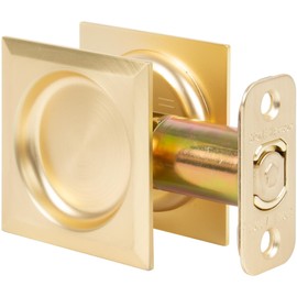 Contemporary Square Pocket Door Lock, Passage (Hall/Closet) Latch, 2-3/8" Backset, RCL, Satin Brass by Stone Harbor Hardware