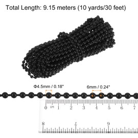 sourcing map 9.15 Meters (10 Yards) Roller Blind Bead Chain Cord Set POM Blinds Pull Bead Chain Accessories with 2Pcs Connectors Ball Beaded Chain Cord Holder Kit, Black