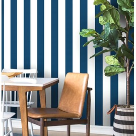 Guvana 17.7"x197" Navy Blue Wallpaper Striped Peel and Stick Wallpaper Blue and White Contact Paper Modern Self-Adhesive Removable Wall Paper for Bedroom Livingroom Decor