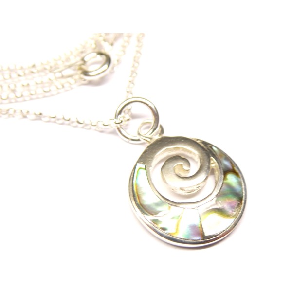 Sterling Silver Spiral Abalone Shell Pendant with 45cm Silver Chain