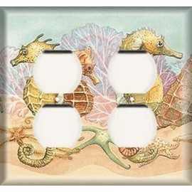 SnazzySwitch Decorative Outlet Cover Plate - Seahorses - Double Duplex Receptacle
