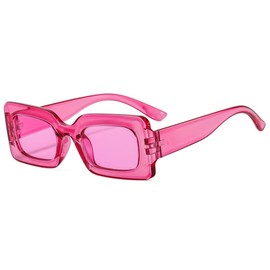 IKANOO Retro Rectangle Sunglasses for Women Vintage 90’s Candy Color Sunglasses Square Frame Y2K Eyewear (Rose Red)