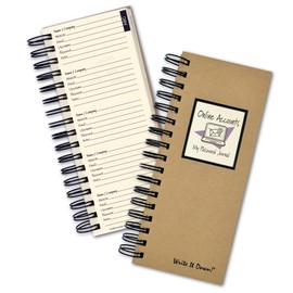 Write it Down series by Journals Unlimited, Series Guided Journal, Online Accounts, My Password Journal, Mid-size 4.25x8.5", Kraft Hard Cover, Made in USA