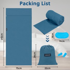 flintronic Cabin Sleeping Bag, 2-in-1 Microfibre Sleeping Bag, Thin Comfort Travel Sleeping Bag, Sleeping Bag with Zip, Ideal for Backpacking, Hostels and Mountain Huts, 75 x 210 cm, Blue A