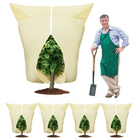 Oleitodh Plant Covers Freeze Protection: 4 Pack 90Hx75W Inch Large Heavy Duty Frost Cloth with Zipper Drawstring, 2.2oz/yd² Frost Blankets for Outdoor Plants, Shrub Trees, Winter & Garden, Beige