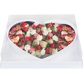 WENPACK - Caja de regalo con tapa transparente (12.6 pulgadas, diseño de corazón, diseño de flores, fresas, dulces, con tapa transparente (blanco, forma de corazón)