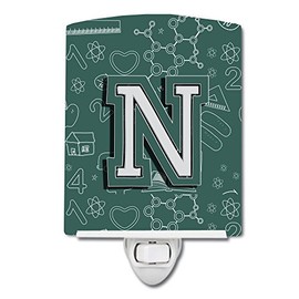 Caroline's Treasures CJ2010-NCNL Letter N Back to School Initial Ceramic Night Light Compact, UL-Certified, Ideal for Bedroom, Bathroom, Nursery, Hallway, Kitchen, 6x4x3, Multicolor