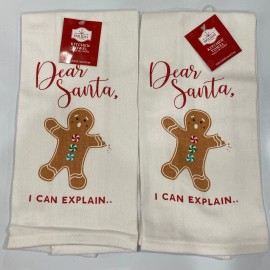Holiday Time  Dish Towels Gingerbread Christmas 2 Pk Dear Santa Tea Towel 25x15