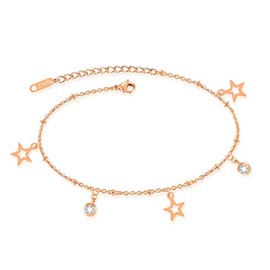 Kim Johanson Sunshine Stainless Steel Women's Anklet in Rose Gold with Zirconia Stones and a Strong Lobster Clasp Including Jewellery Bag, Stainless Steel