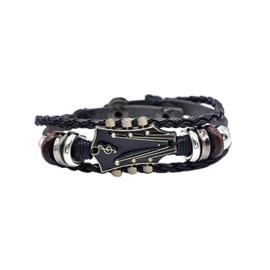 Yecomsy Punk Guitar Leather Bracelet Multilayer Wristbands Guitar Cuff Bracelet Music Enthusiast Gift for Men Women-Black