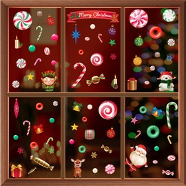 WALPLUS Christmas Window Stickers Clings Xmas Decoration Sale Clearance Reusable Double-Sided Print Decals for Glass Living Room Windows Display Christmas Crew in Candyland 105 Pieces