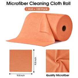 KitchLife Microfiber Cleaning Cloth Roll, 100 Pack - Tear-Away Microfiber Paper Towels, Lint-Free, Reusable, Washable for Kitchen, Car, Dishes, and Sensitive Surfaces (Coral)