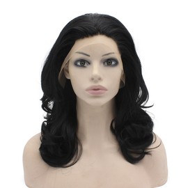 Mxangel Medium Long Wavy Black Heat Resistant Synthetic Hair Lace Front Natural Wig