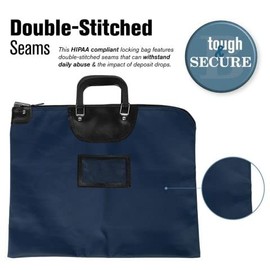BankSupplies BankSupplies HIPAA Locking Courier Bags with Handles | Navy Blue | 19W x 15H | Durable?Laminated Nylon Fabric | Metal Pop Up Lock?| for Money, Coins, Currency, Checks & Documents