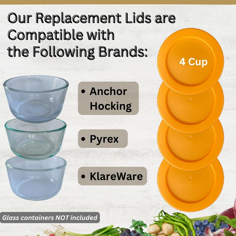 4 Cup/950 mL Orange Replacement Lids/Covers for Pyrex 7201-PC, 4