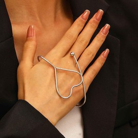 Inateannal Boho Bangle with Open Heart Gold Bangle with Open Heart Adjustable Open Bracelet Large Hollow Heart Bracelet Open Cuff Wrap Bracelet Love Heart Bangle, Zinc