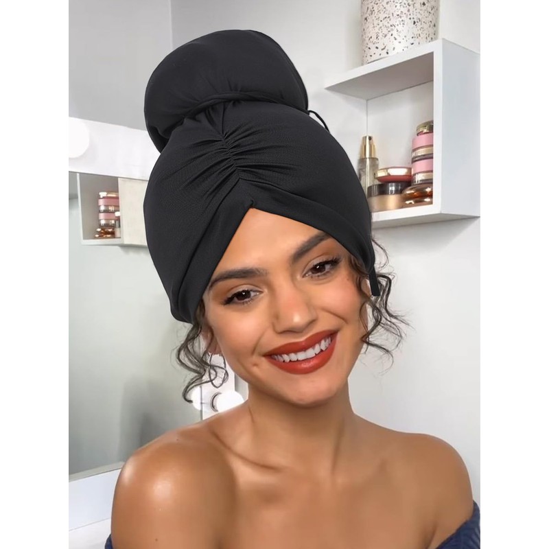 IYOU African Turban Head Wrap Black Pre-Tied Beanie Cap Headwear