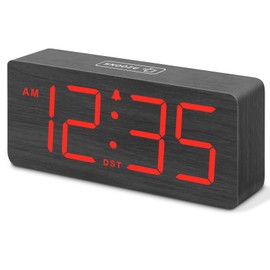 DreamSky Wooden Digital Alarm Clock for Bedroom - Desk Clocks for Living Room with Large Numbers, Dimmer, USB Port, Loud Alarm for Heavy Sleepers with Volume Control, DST, Wood Decor