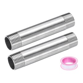 sourcing map 2pcs Shower Head Extension Arm 100mm(3.9") Length Stainless Steel Shower Head Extender Straight Pipe Fitting Pipe Extension with PTFE Tape, Silver Tone