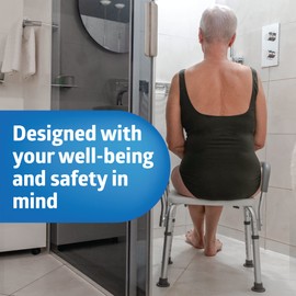 Medline Shower Chair Seat with Padded Armrests and Back, Heavy Duty Shower Stool for Bathtub, Slip Resistant Shower Seat with Adjustable Height, Shower Bench for Inside Shower with 350 lb Capacity