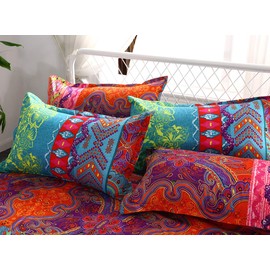 Lanqinglv Bohemian Bed Linen, 3 Pieces, Boho, Indian, Mandala Renforce Bedding Set with Zip, Duvet Cover and 80 x 80 cm Pillowcase