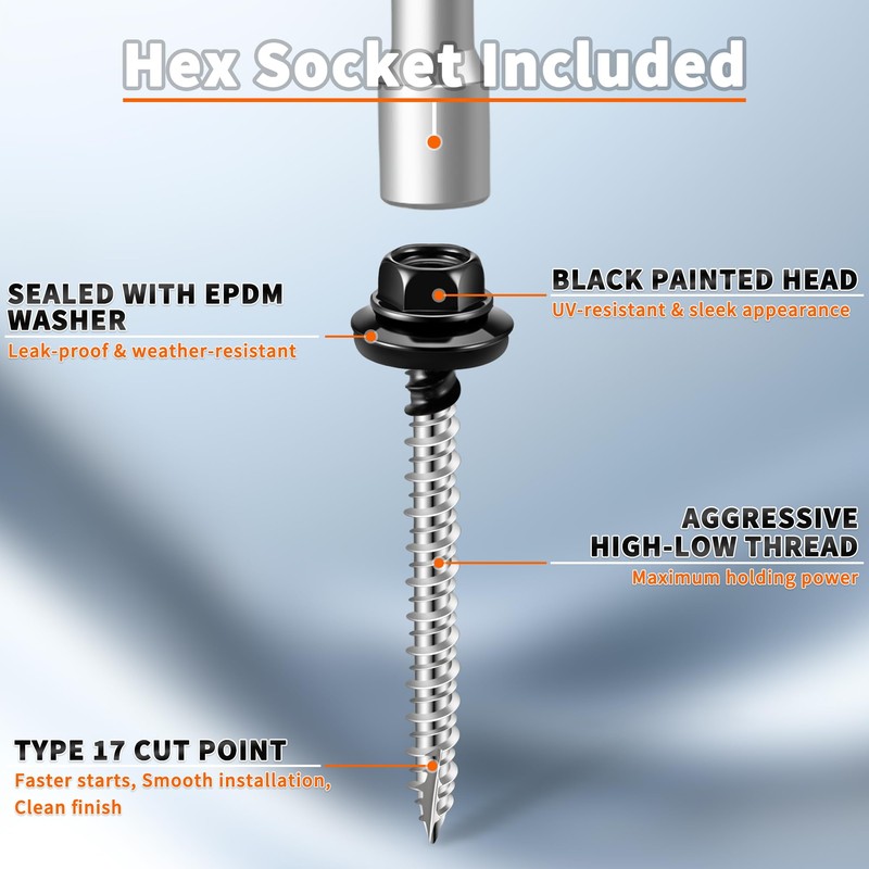 60 PCS #10 x 1-3/4" Hex Head Metal Roofing Screws