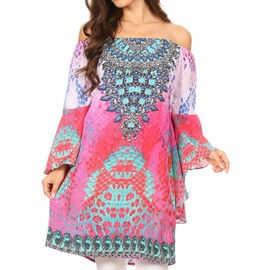 Sakkas 2018 - Inna Casual Summer Floral Print Shift Dress Tunic Off The Shoulder Ruffle - SM104-Multi - OS