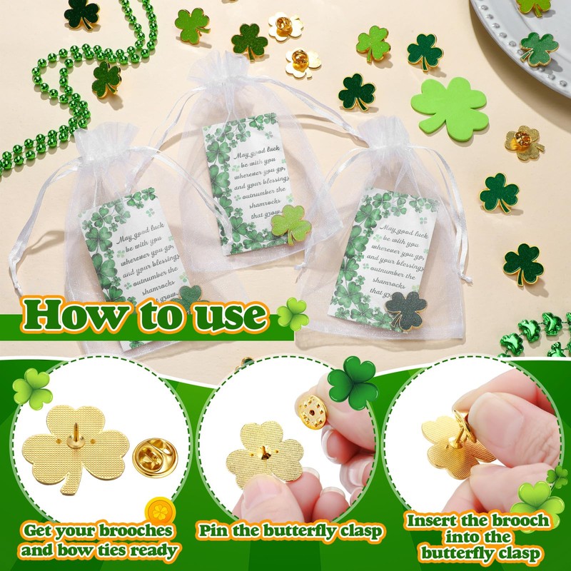 Kigeli 72/108/144 Pcs Shamrock Pins Party Accessories Gift Clover Lapel