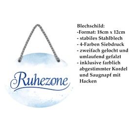 Ruhezone Sign - Hanging Sign with Cord and Suction Cup - Wall Decoration or Door Decoration for Balcony Patio Garden Arbour Favourite Place Spa Bathroom Sauna - 18 x 12 cm, multicoloured