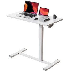 Gibbon Mounts Mobile Standing Desk, Pneumatic Adjustable Rolling Desk(31.5 Inches), Portable Laptop Desk with Wheels, Overbed Bedside Table Laptop Table for Couch, Home, Office, White